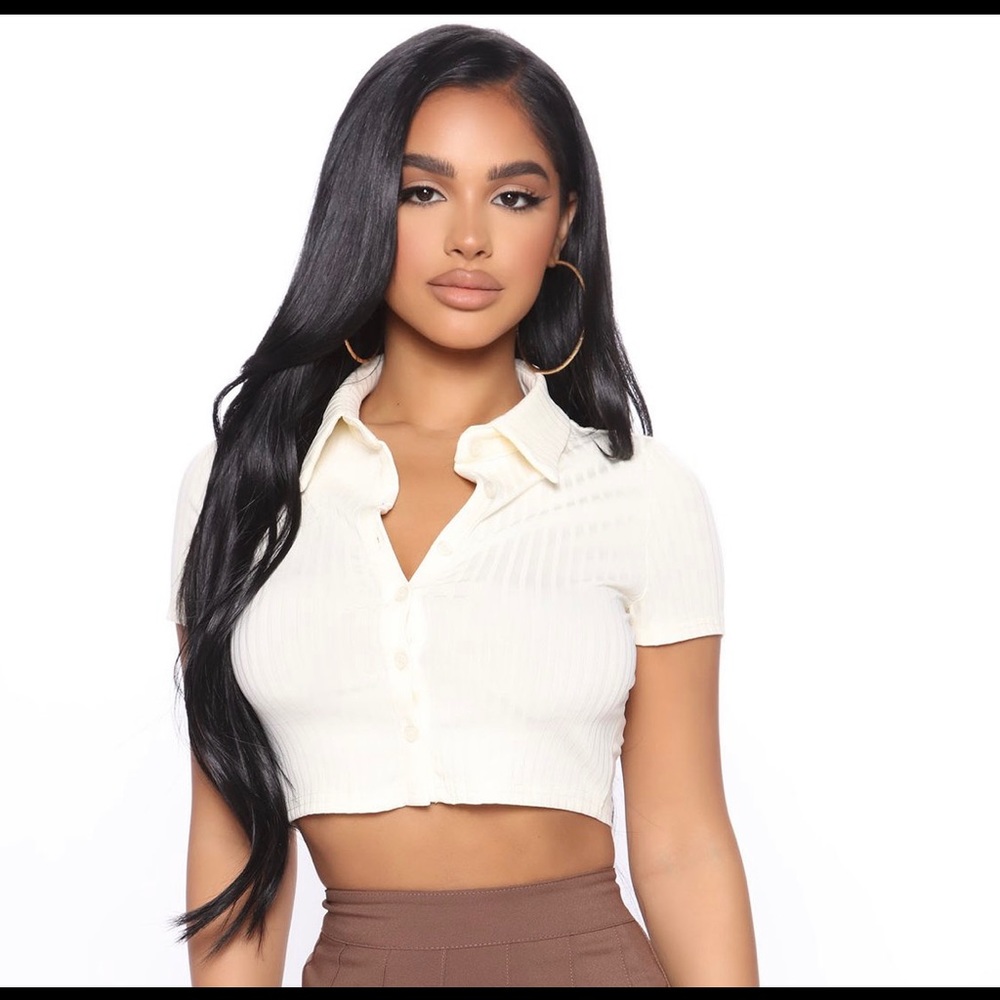 Crop top collared shirt cream